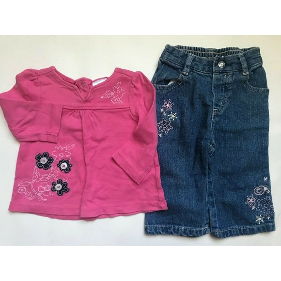 Girl's Size 6 M 3-6 Months Two Piece Pink Floral Old Navy L/S Top, Sonoma Jeans - Picture 1 of 6